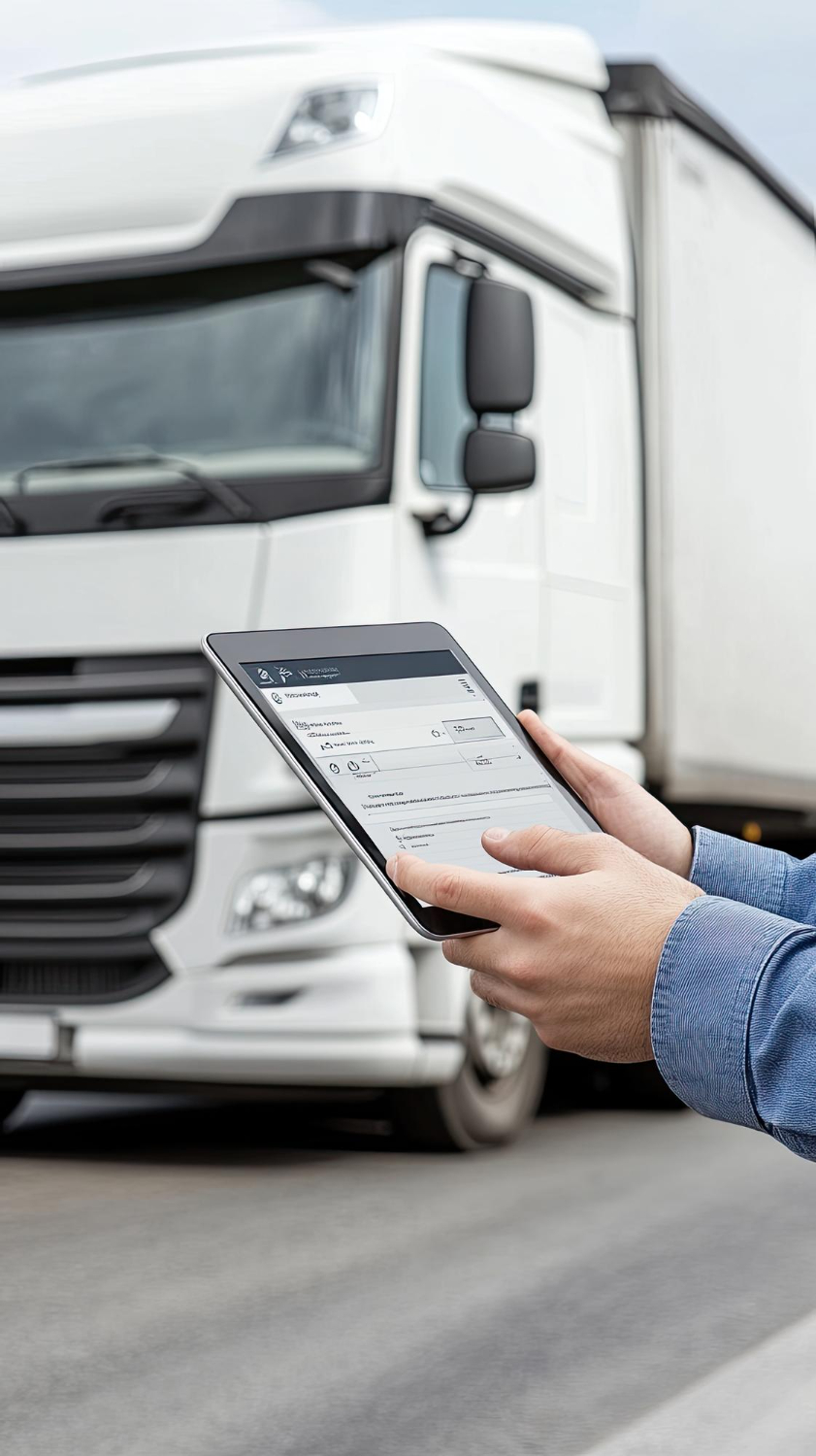 Motorista usando tablet para acompanhar entregas